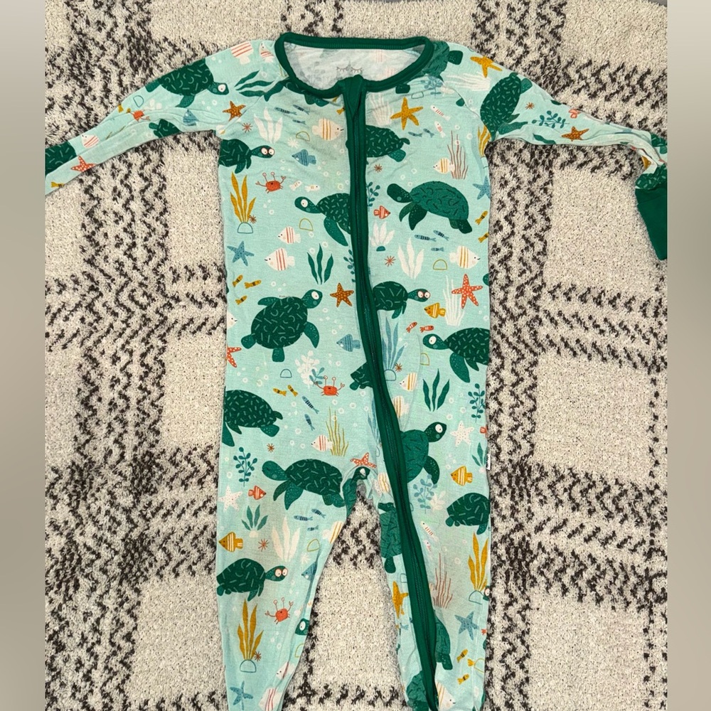 Little Sleepies Sea Turtle Footie - Green and White